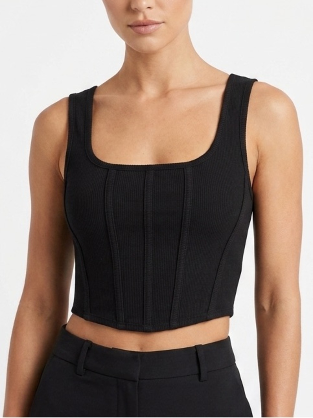 Corset Boning Happily Grey Black Ribbed Rayon Crop Tank Top Size M‎ Medium